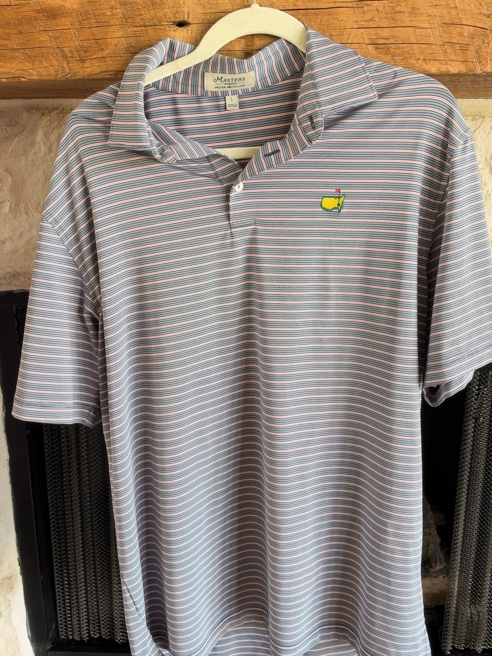 Peter Millar Light Blue Striped Masters Polo with Yellow Logo